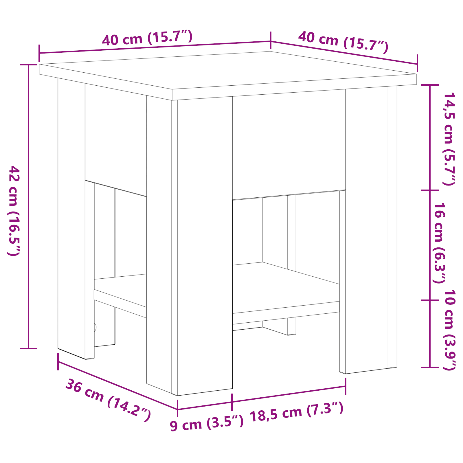 Tavolino da caffè Nero Rovere 40x40x42 cm Legno ingegnerizzato