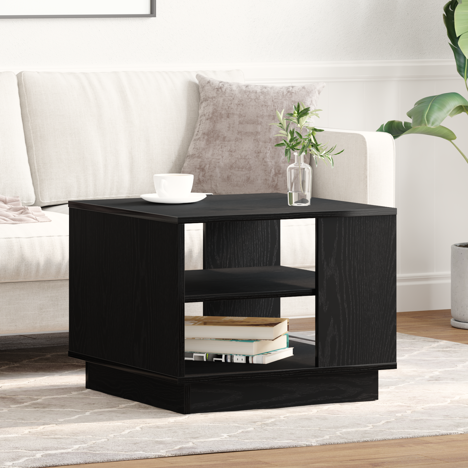 Tavolino da caffè in rovere nero 55x55x42 cm realizzato in legno ingegnerizzato