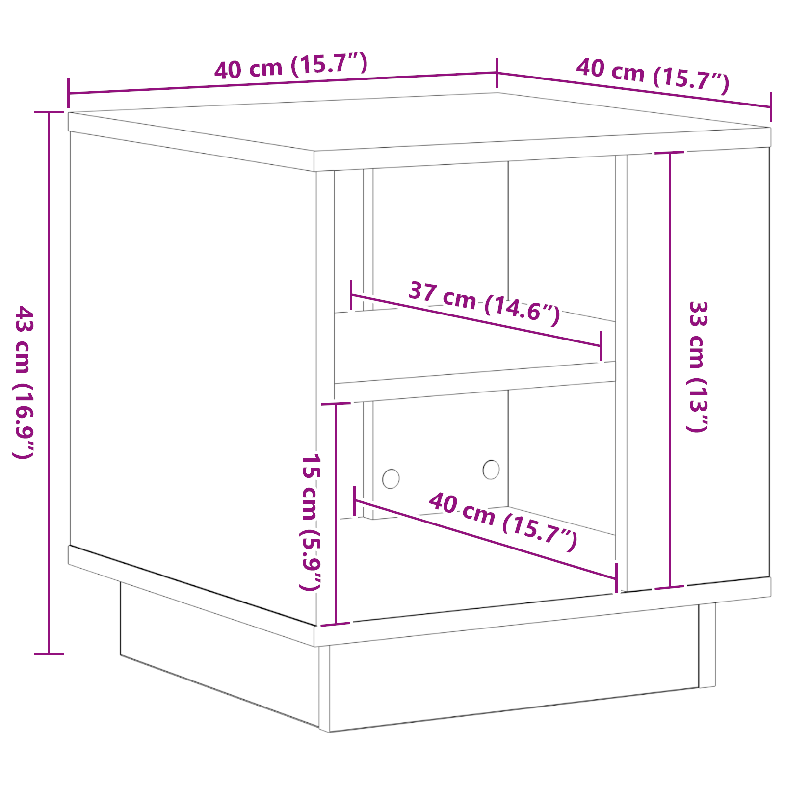 Tavolino da caffè  Nero Rovere 40x40x43 cm in Legno ingegnerizzato