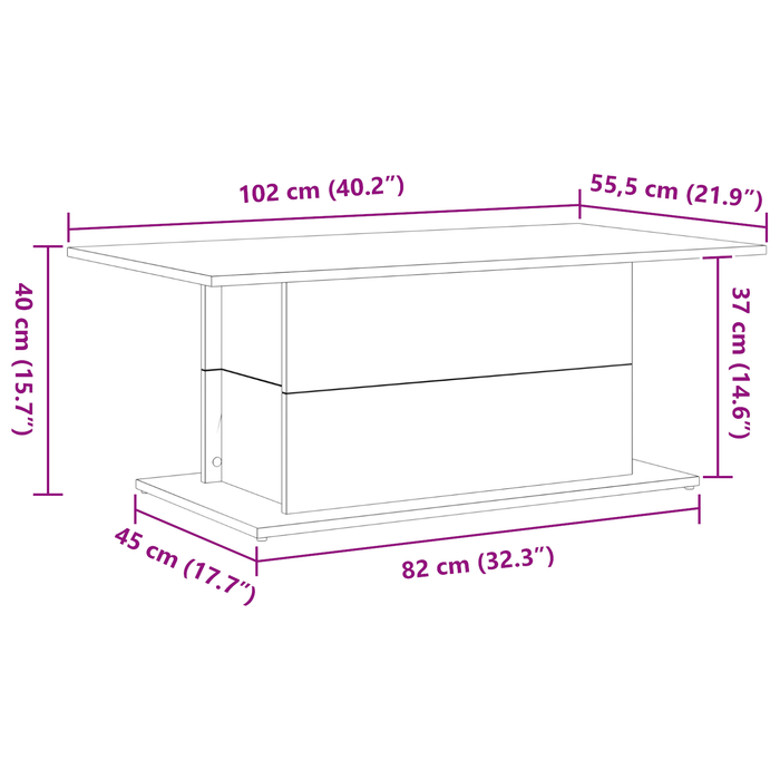Tavolino da caffè in rovere nero 102x55,5x40 cm in legno ingegnerizzato