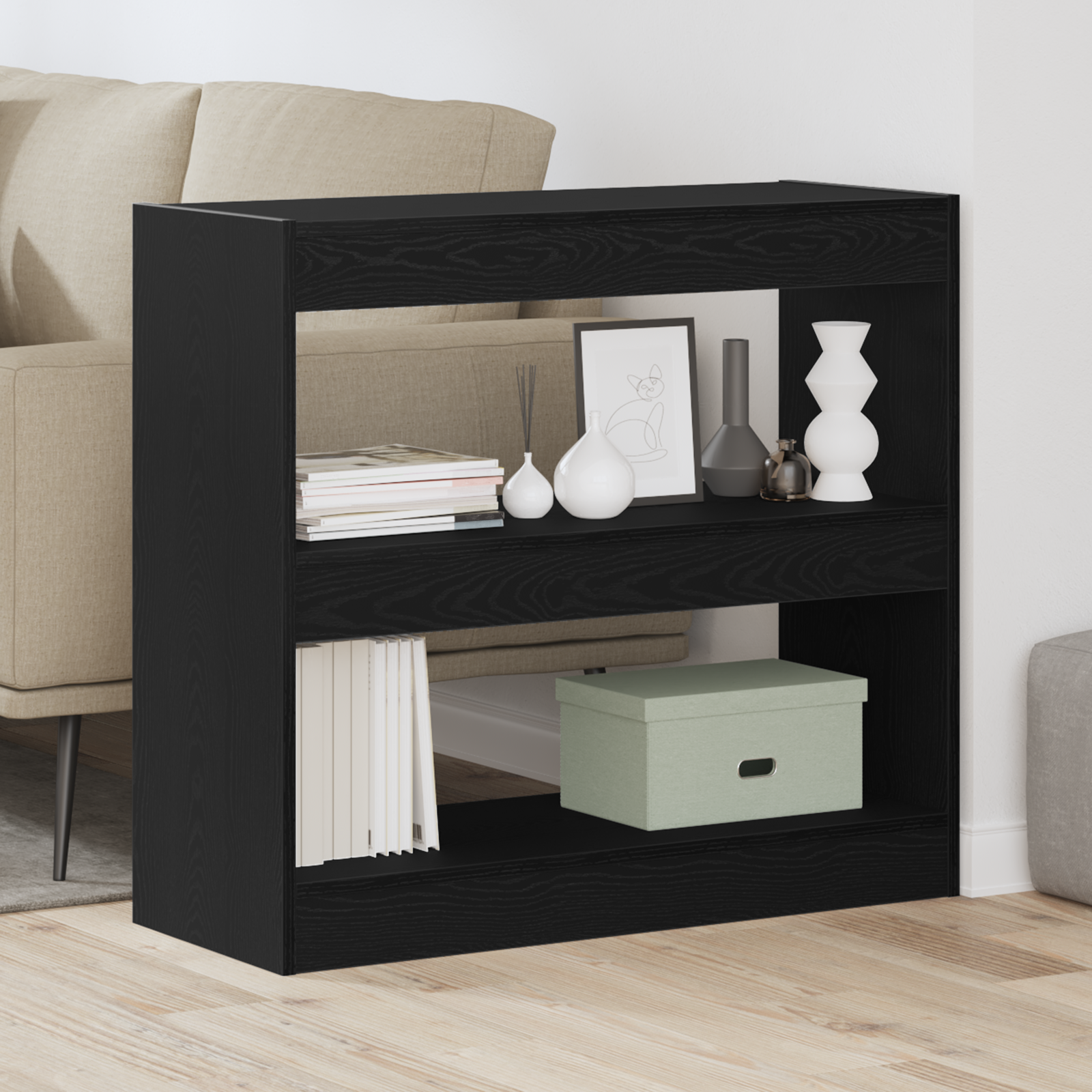 Armadio per libri in rovere nero  - 80x30x72 cm
