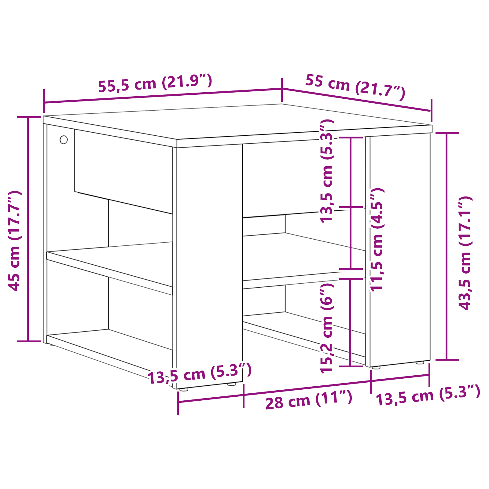 Tavolino da caffè in rovere nero 55.5x55x45 cm realizzato in legno ingegnerizzato