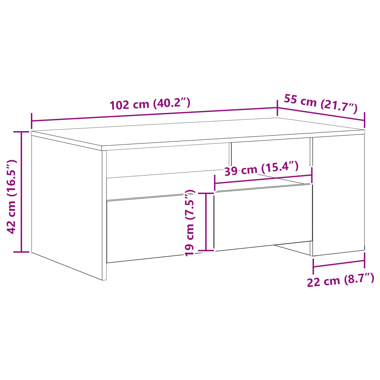 Tavolino da caffè in rovere nero 102x55x43,5 cm realizzato in legno ingegnerizzato