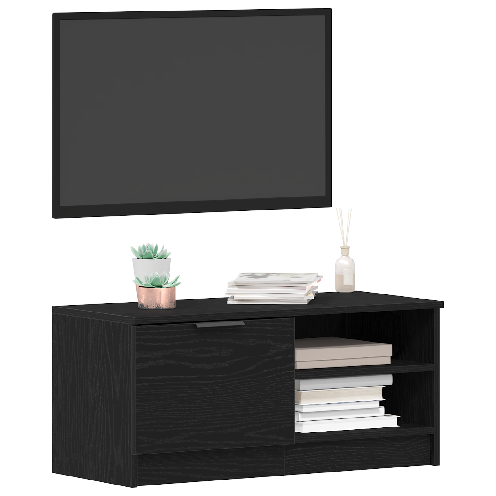 Mobile TV  Nero Rovere 80x35x36,5 cm Legno ingegnerizzato