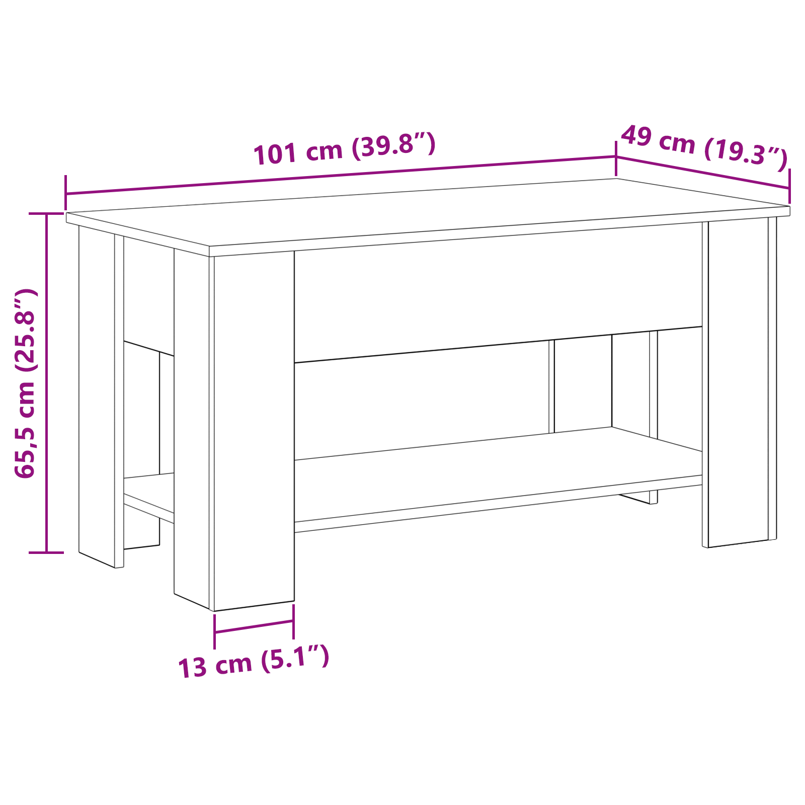 Tavolino da caffè in rovere nero - 101x49x52 cm fatto di legno ingegnerizzato