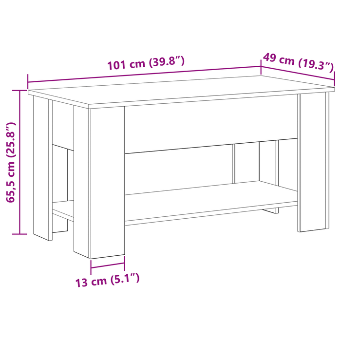 Tavolino da caffè in rovere nero - 101x49x52 cm fatto di legno ingegnerizzato