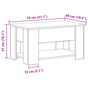 Tavolino da caffè in rovere nero 79x49x41 cm realizzato in legno ingegnerizzato
