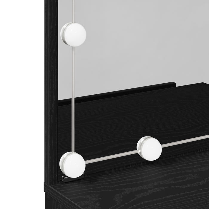 Tavolo da trucco LED in Rovere Nero, 60x40x140 cm, Realizzato in Legno ingegnerizzato