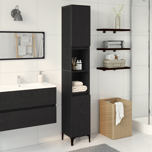 Armadio da Bagno  Nero Rovere 30x30x190 cm Legno Ingegnerizzato