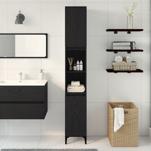 Armadio da Bagno  Nero Rovere 30x30x190 cm Legno Ingegnerizzato
