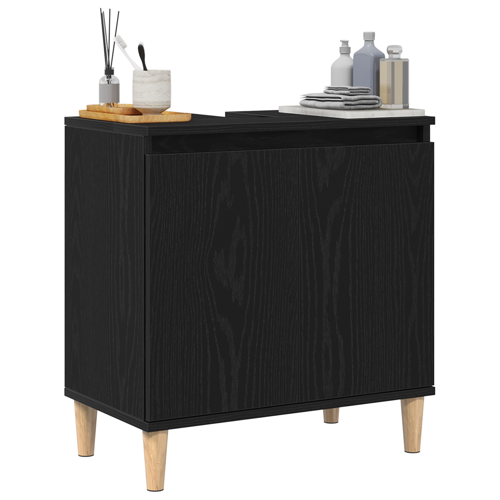 Mobile Lavabo Nero Rovere 58x33x60 cm Legno Ingegnerizzato