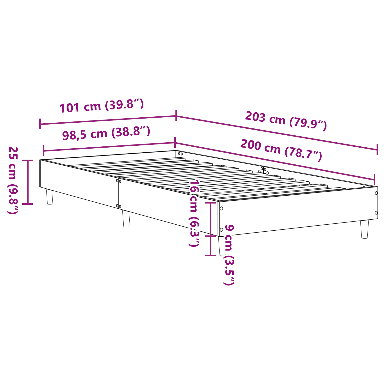 Struttura del Letto  120x200 cm Nero Rovere Finto