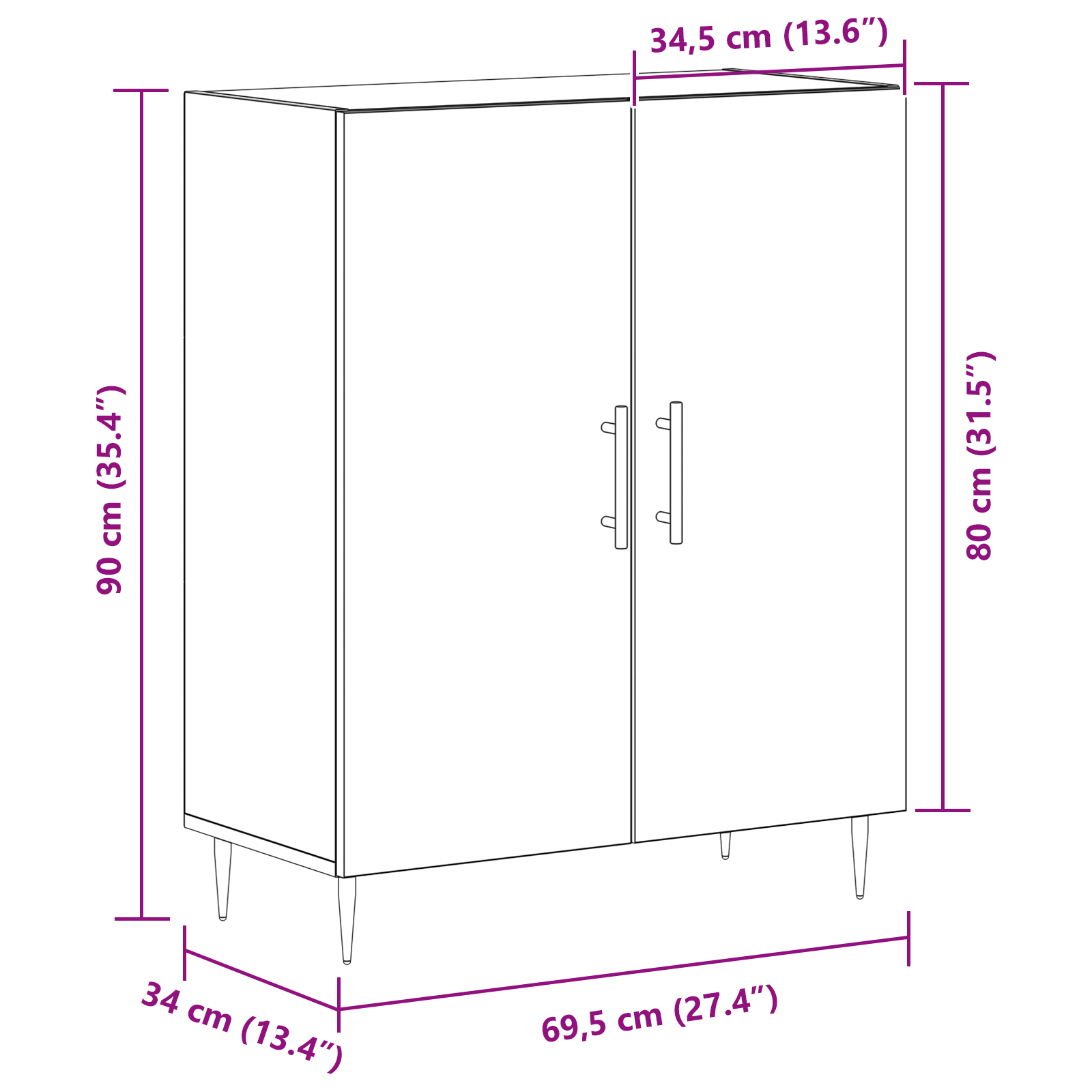 Sideboard Nero Rovere 69,5x34x90 cm Legno ingegnerizzato