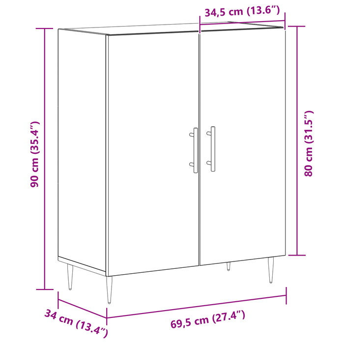 Sideboard Nero Rovere 69,5x34x90 cm Legno ingegnerizzato