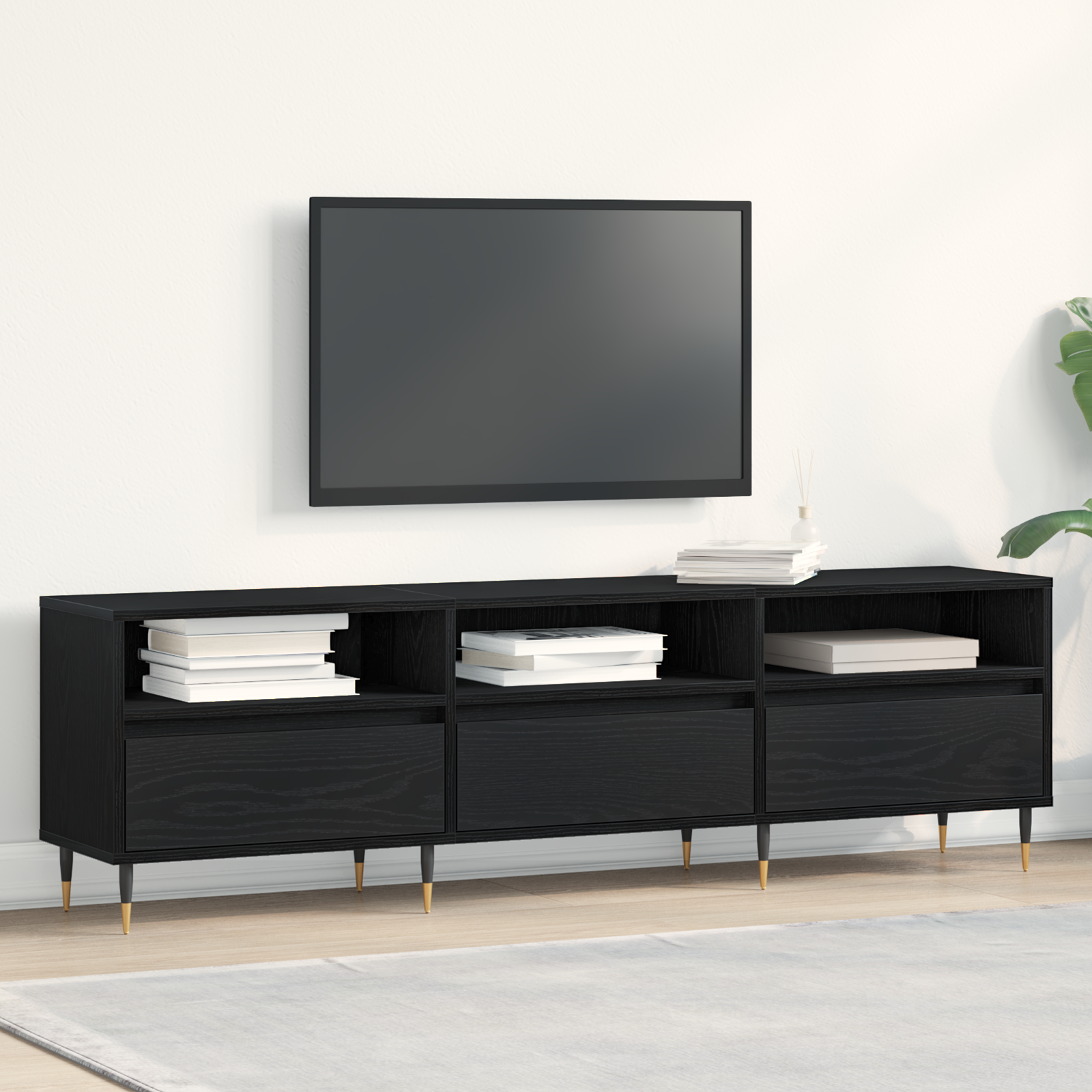 Mobile TV  Nero Rovere 150x30x44,5 cm Legno ingegnerizzato
