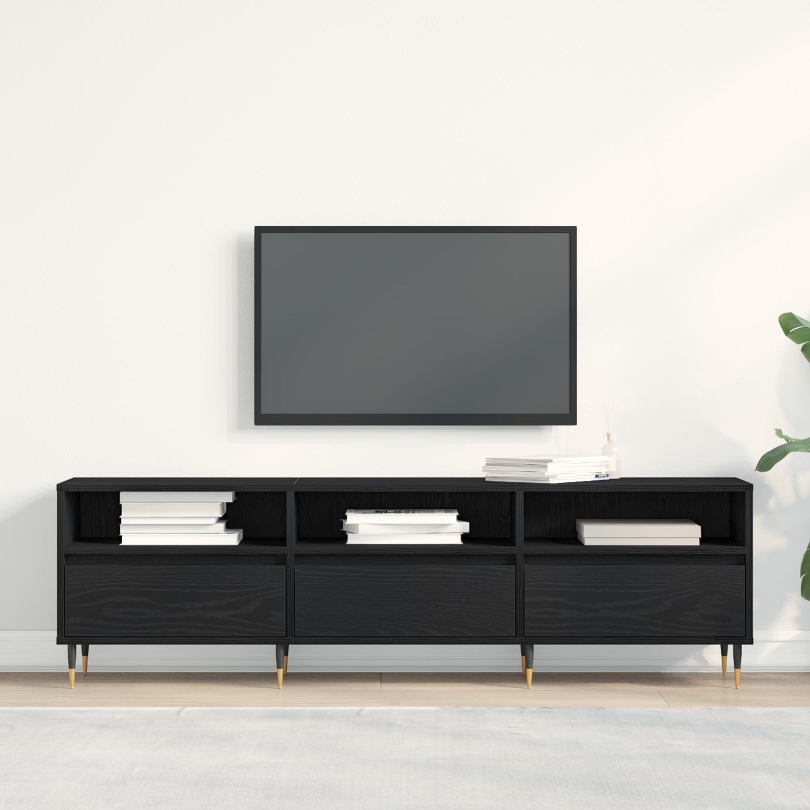 Mobile TV  Nero Rovere 150x30x44,5 cm Legno ingegnerizzato