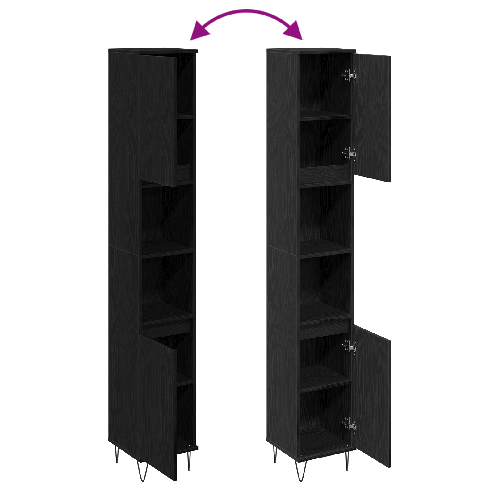 Mobile da Bagno  Nero Rovere 30x30x190 cm Legno ingegnerizzato