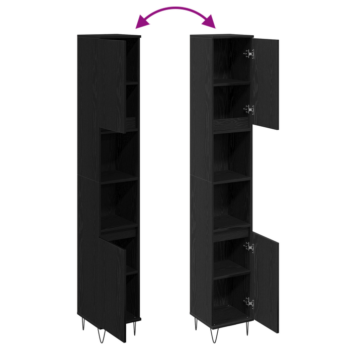 Mobile da Bagno  Nero Rovere 30x30x190 cm Legno ingegnerizzato