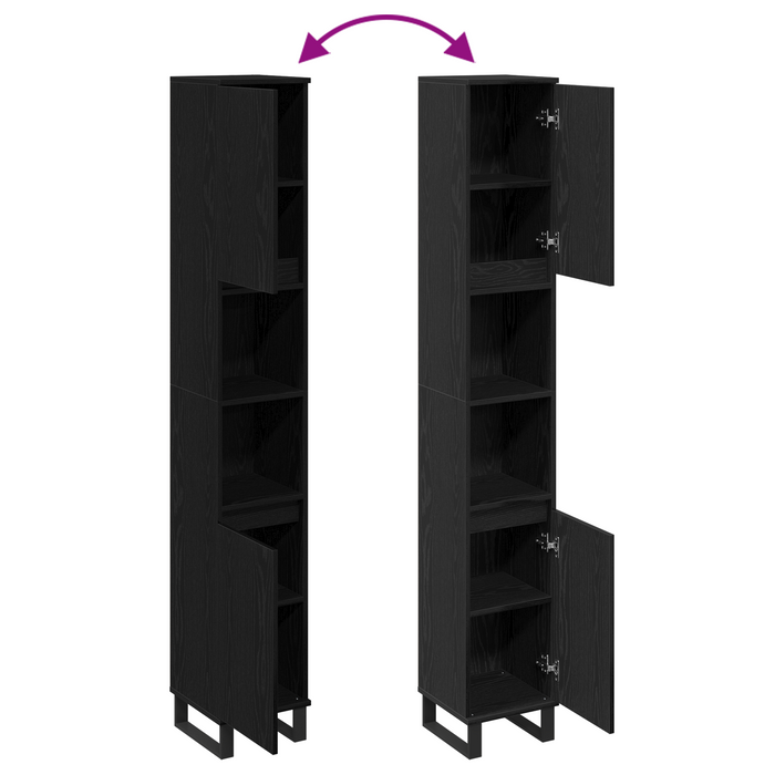 Mobile da bagno  Nero Rovere 30x30x190 cm Legno ingegnerizzato