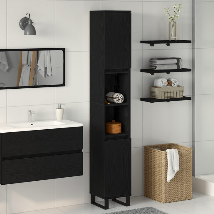 Mobile da bagno  Nero Rovere 30x30x190 cm Legno ingegnerizzato
