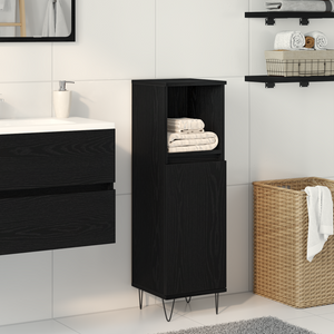 Cabinet da Bagno  Nero Rovere 30x30x100 cm Legno Ingegnerizzato