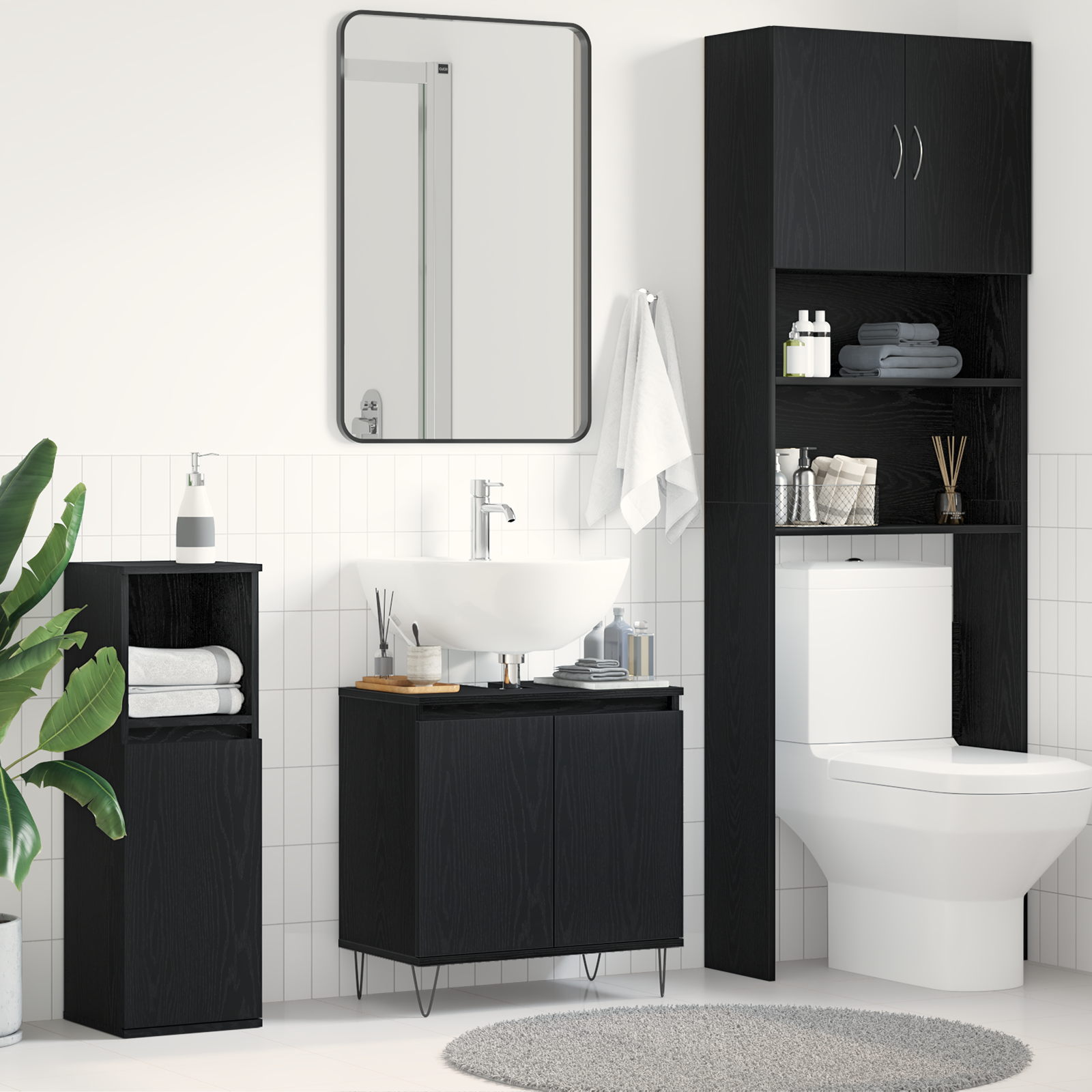 Cabinet da bagno  Nero Rovere 58x33x60 cm Legno ingegnerizzato