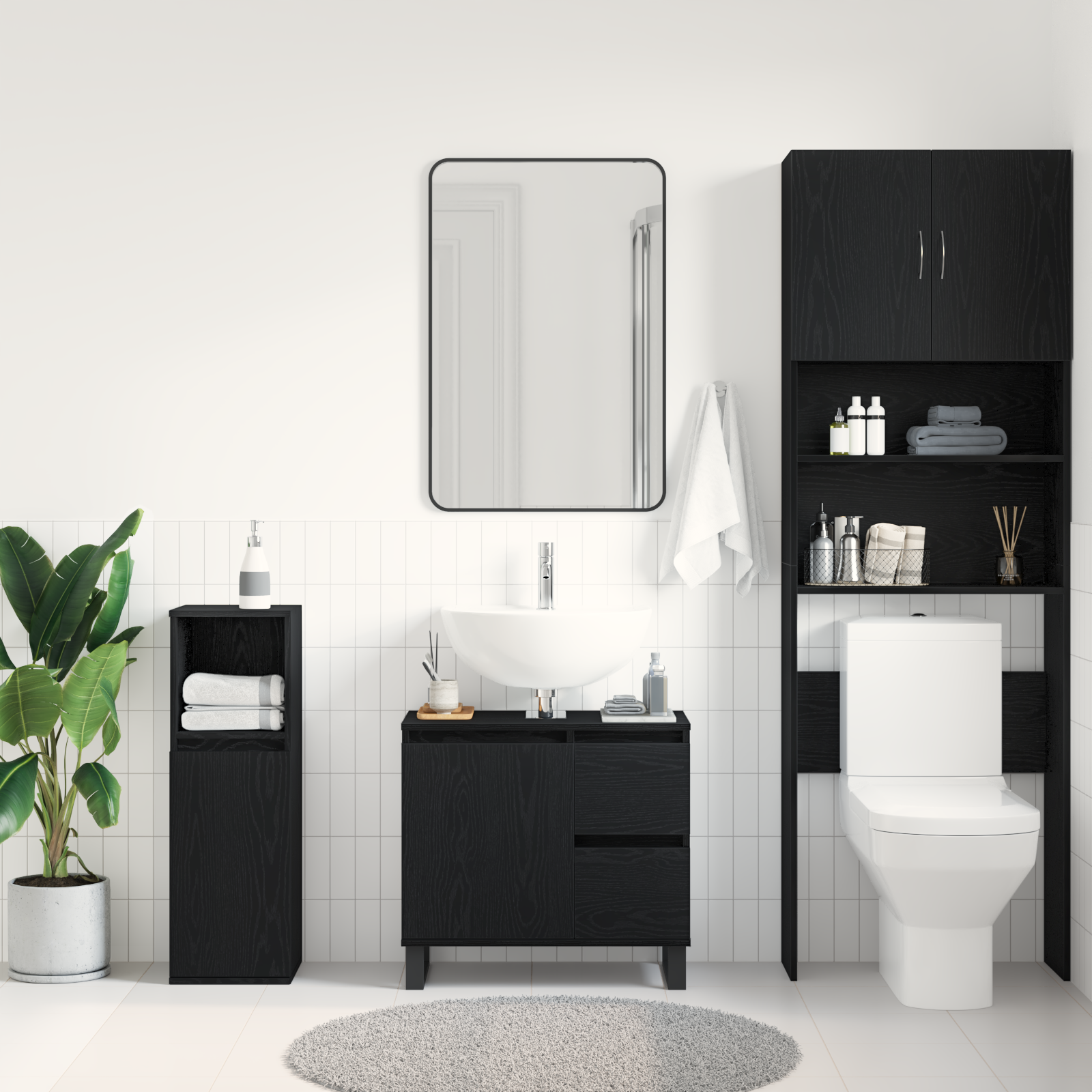 Mobile bagno vitaXL Nero Rovere 65x33x60 cm Legno ingegnerizzato