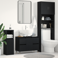 Mobiletto per lavandino da bagno  Nero Rovere 80x33x60 cm Legno ingegnerizzato