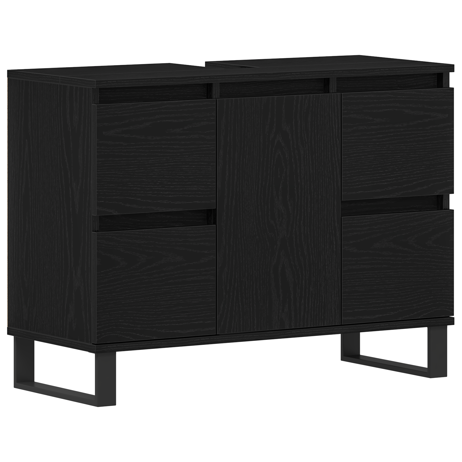 Cabinet del Lavabo per Bagno  Nero Rovere 80x33x60 cm Legno Ingegnerizzato