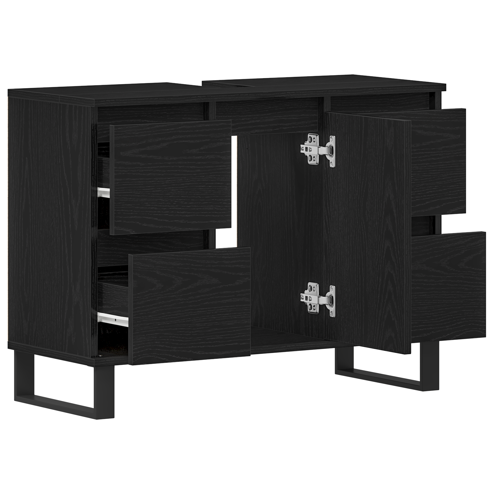Cabinet del Lavabo per Bagno  Nero Rovere 80x33x60 cm Legno Ingegnerizzato