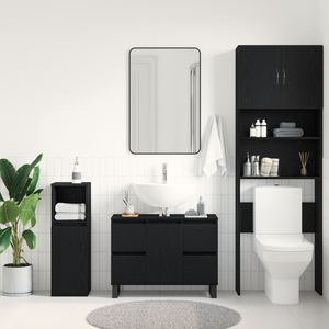 Cabinet del Lavabo per Bagno  Nero Rovere 80x33x60 cm Legno Ingegnerizzato