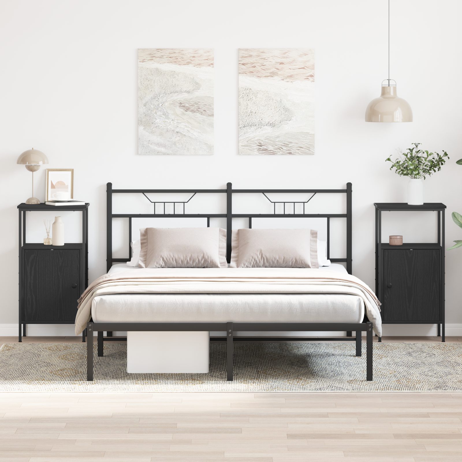 Comodini 2 pz Nero Rovere 41x31x80 cm Legno ingegnerizzato