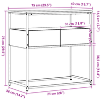 Tavolo Consolle Legno Vecchio 75x40x75 cm Legno Ingegnerizzato e Acciaio