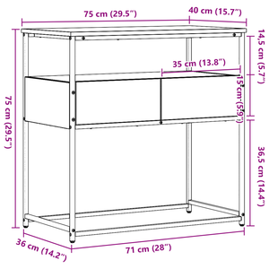 Tavolo Consolle Legno Vecchio 75x40x75 cm Legno Ingegnerizzato e Acciaio