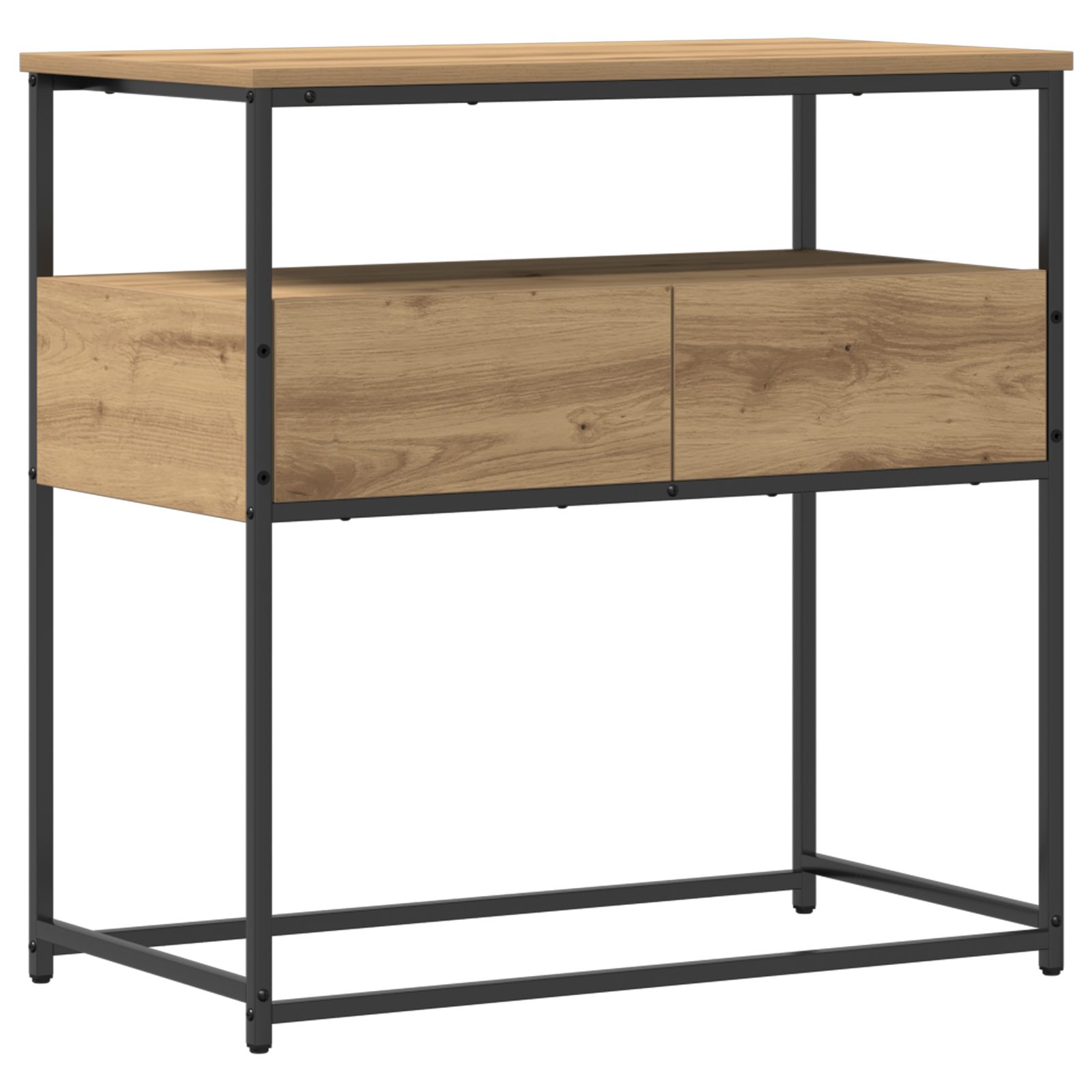 Tavolino Console Rovere Artigianale 75x40x75 cm Legno Ingegnerizzato e Acciaio
