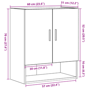 Armadio a muro  Nero Rovere 60x31x70 cm in legno ingegnerizzato