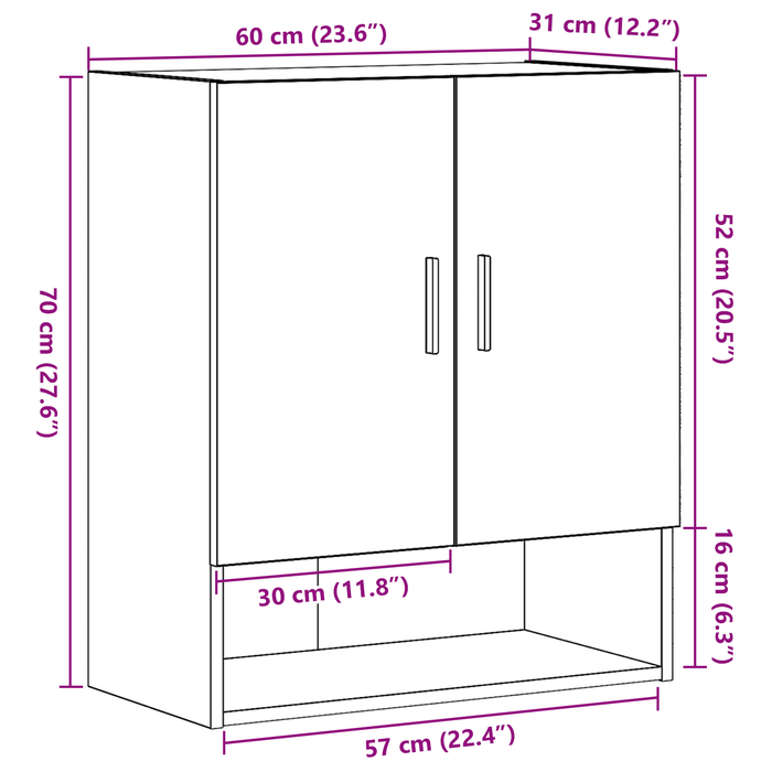 Armadio a muro  Nero Rovere 60x31x70 cm in legno ingegnerizzato