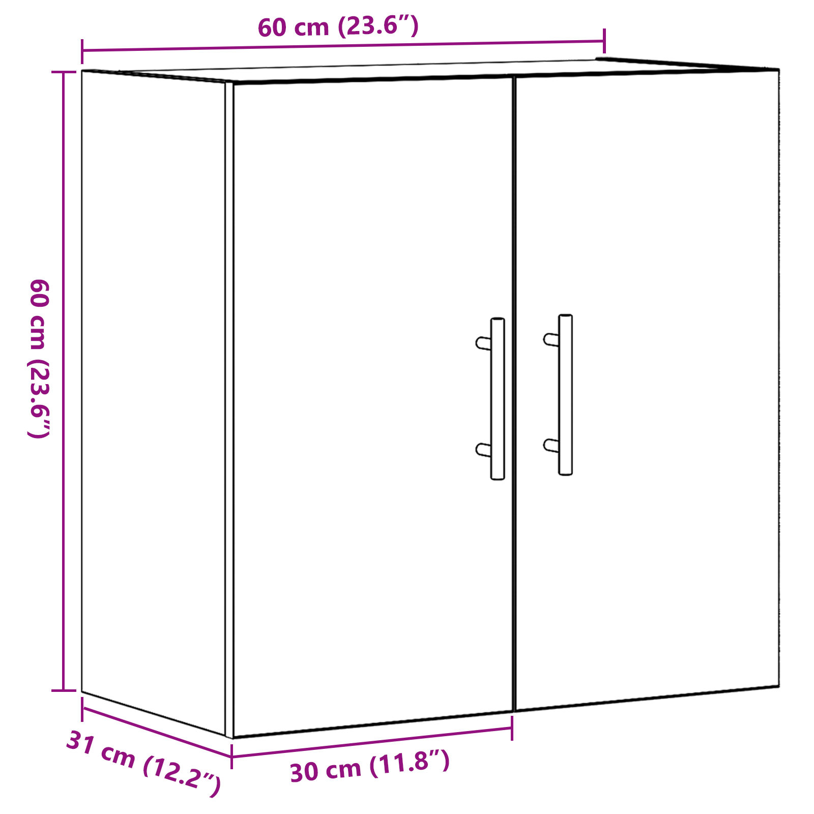 Armadio a muro  Nero Rovere 60x31x70 cm Legno ingegnerizzato