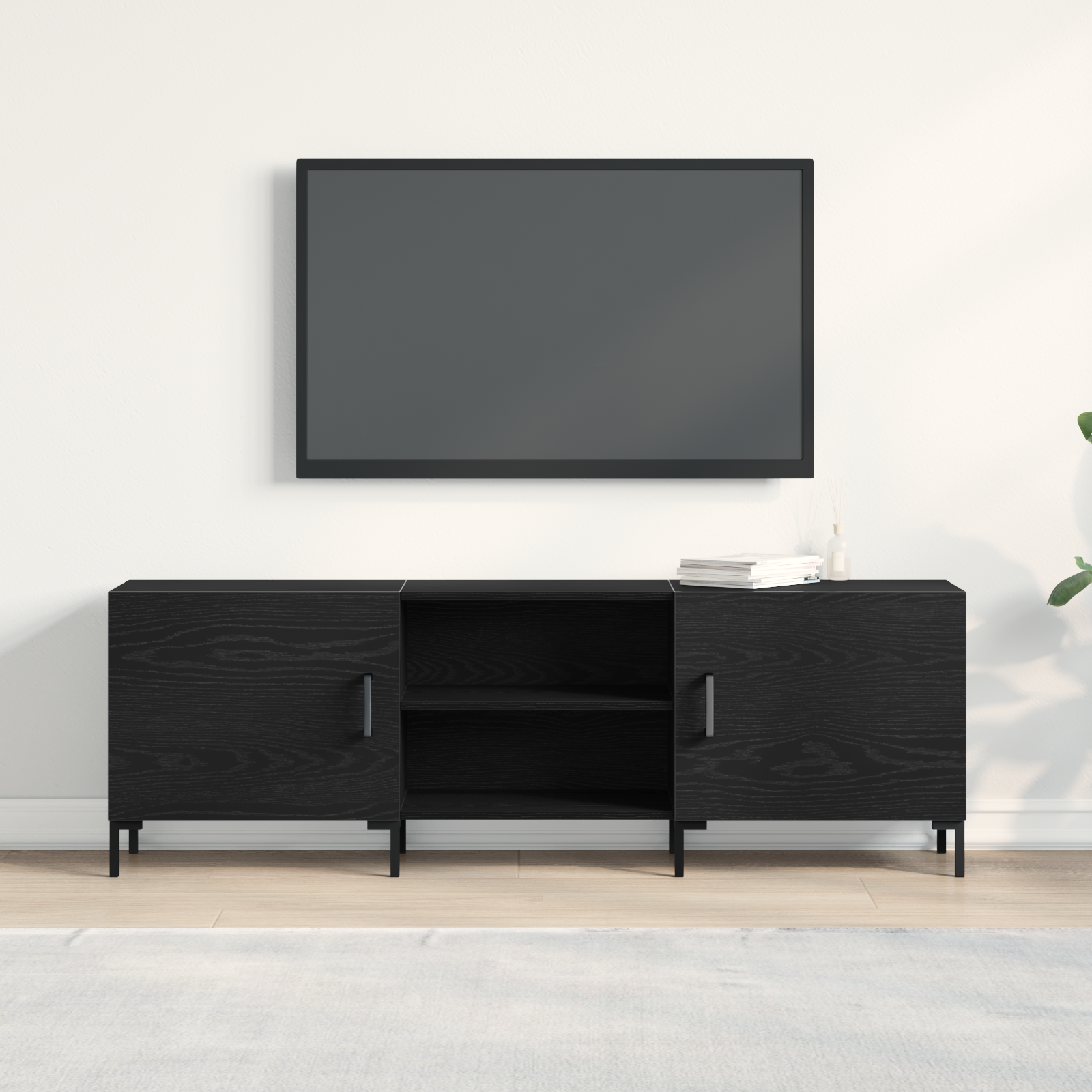 Mobile TV  Nero Rovere 150x30x50 cm Legno ingegnerizzato