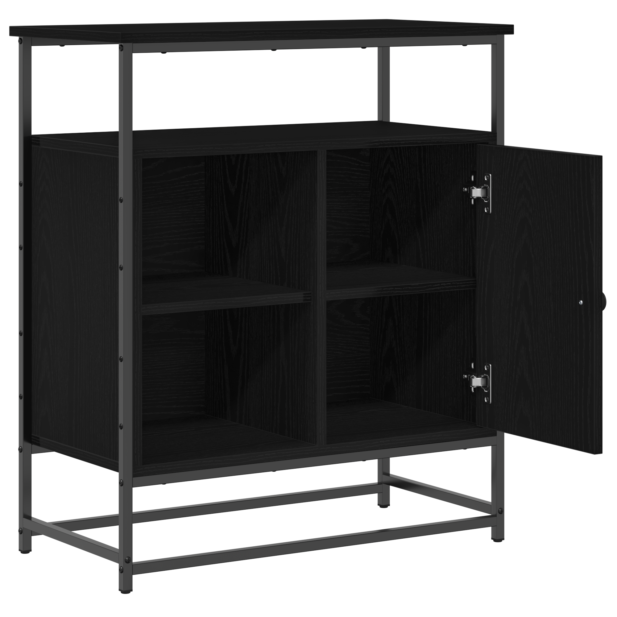 Mobile Nero Rovere 69x35x80 cm Legno ingegnerizzato e Acciaio