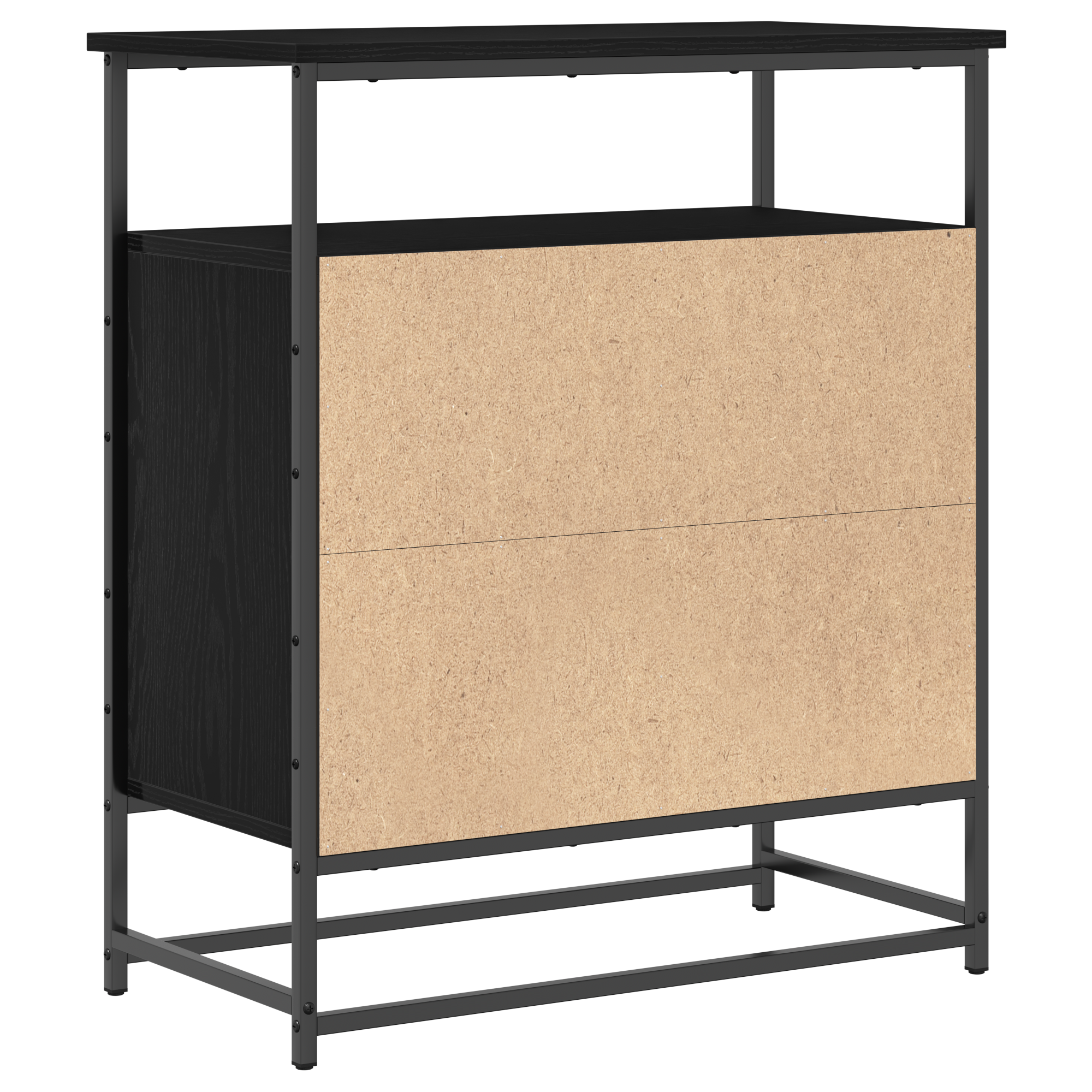 Mobile Nero Rovere 69x35x80 cm Legno ingegnerizzato e Acciaio