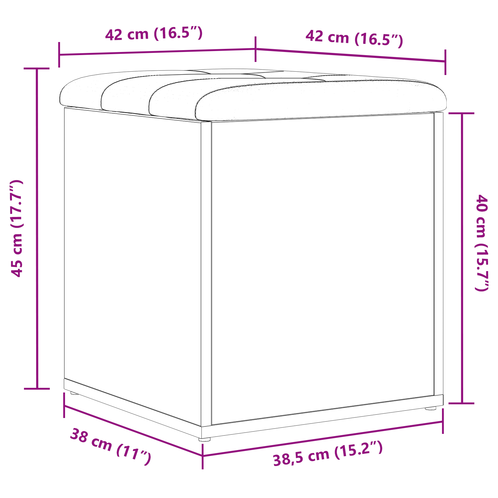 Panchina con contenitore Rovere nero 42x42x45 cm Legno massello