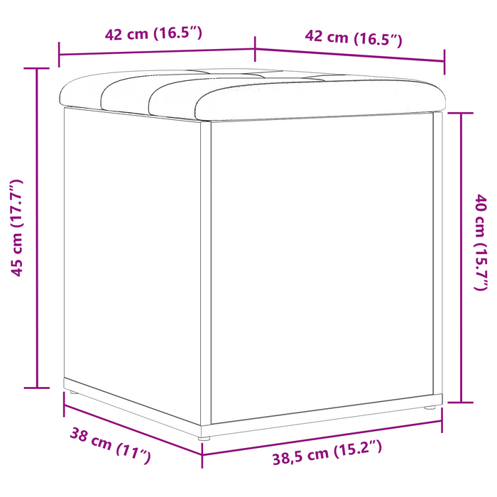 Panchina con contenitore Rovere nero 42x42x45 cm Legno massello