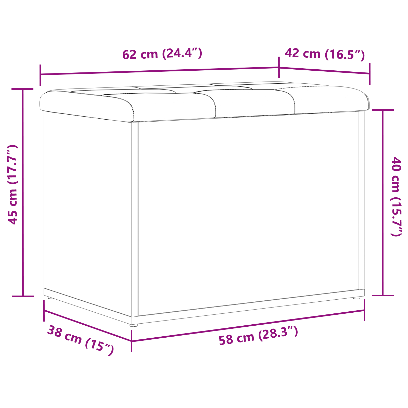 panchina da stoccaggio  rovere nero 60x40x45 cm in legno ingegnerizzato