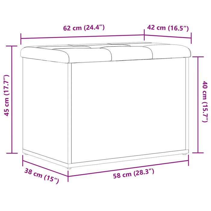 panchina da stoccaggio  rovere nero 60x40x45 cm in legno ingegnerizzato