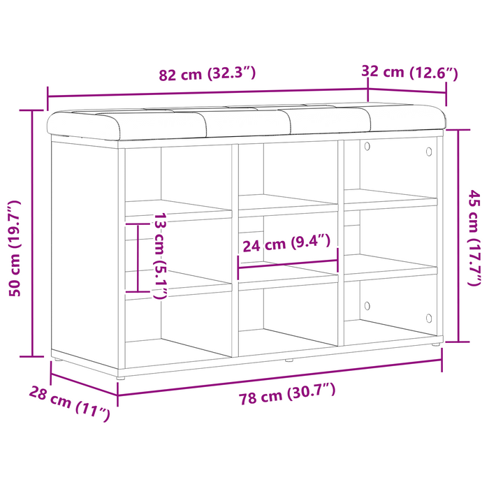 Panchina di stoccaggio  Nero Rovere 80x30x48 cm Legno ingegnerizzato