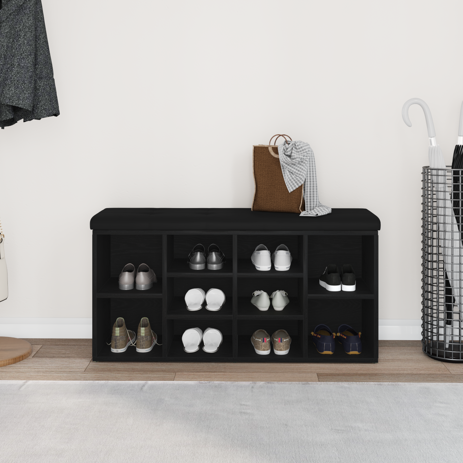 panchina da stoccaggio  Nero Rovere 100x30x48 cm Legno ingegnerizzato