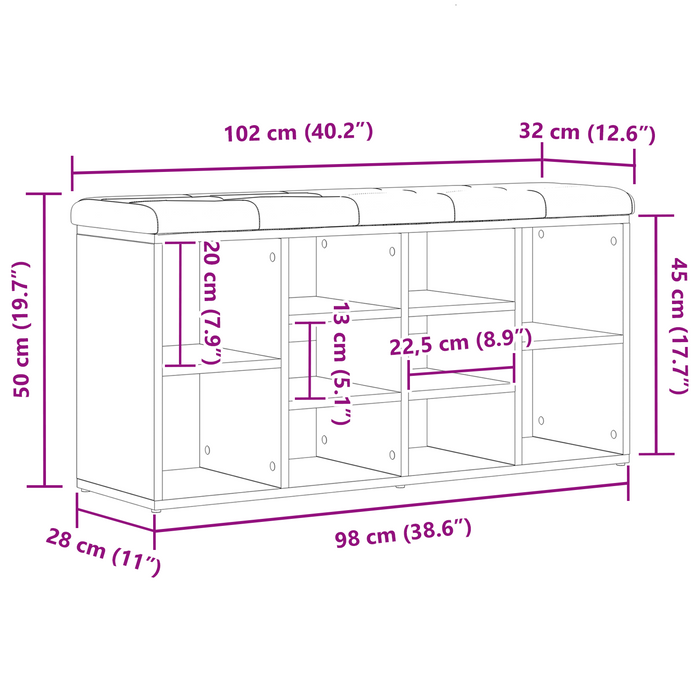 panchina da stoccaggio  Nero Rovere 100x30x48 cm Legno ingegnerizzato