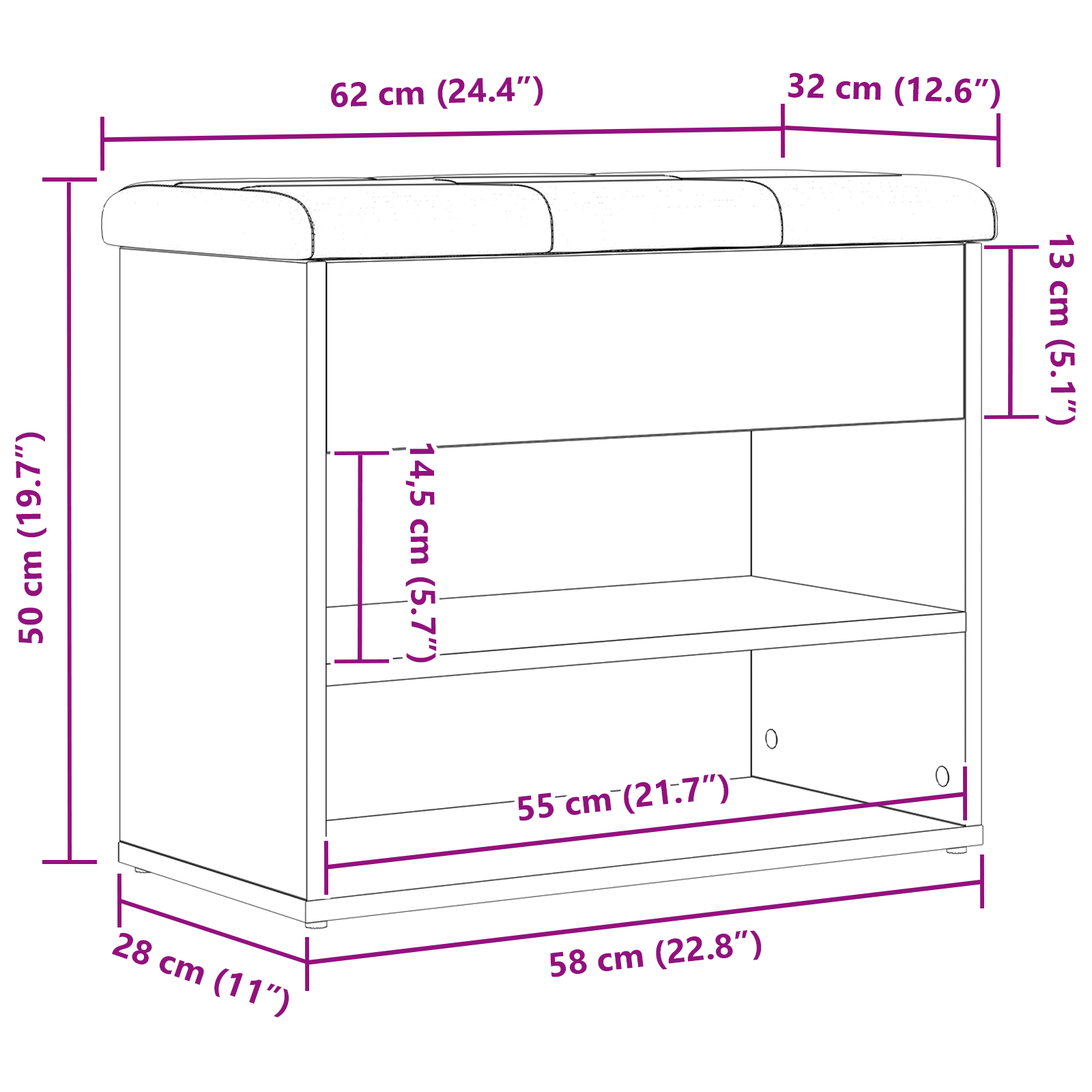 Panca di stoccaggio in legno ingegnerizzato colore rovere nero 60x30x48 cm