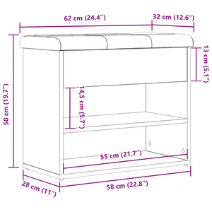Panca di stoccaggio in legno ingegnerizzato colore rovere nero 60x30x48 cm